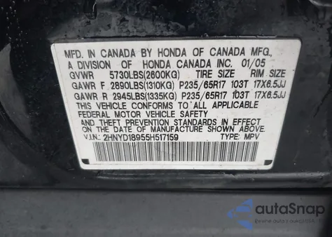 2005 Acura Mdx from USA, damaged, VIN 2HNYD18955H517159